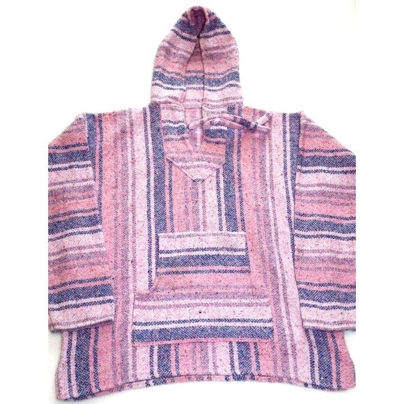 Baja Hoodie Pullover Pink Purple Striped Boho Hippie Festival Skater Aesthetic - Picture 1 of 6
